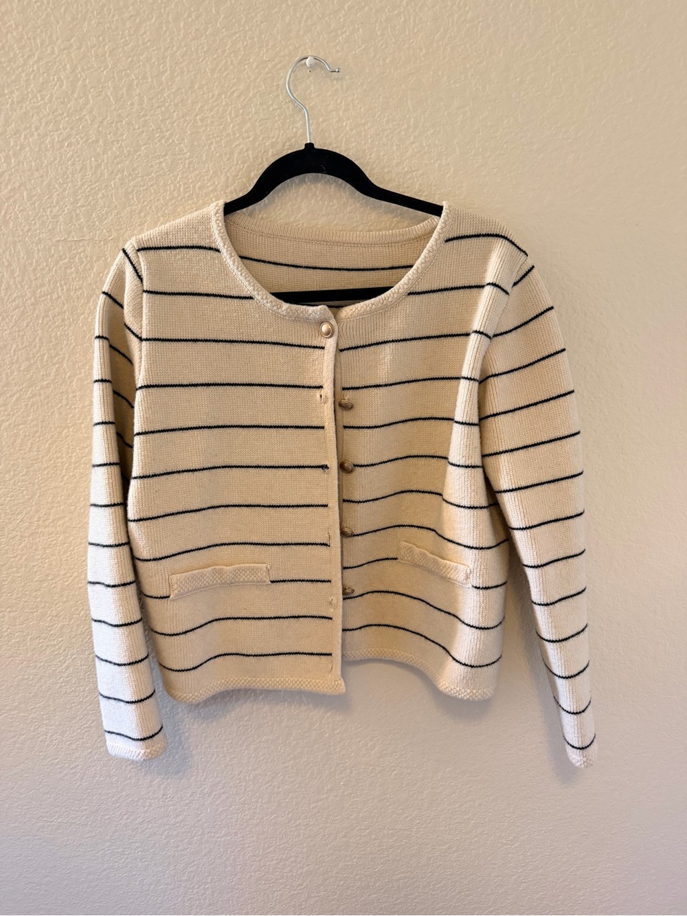 Cider Cream Cardigan with Navy Stripes